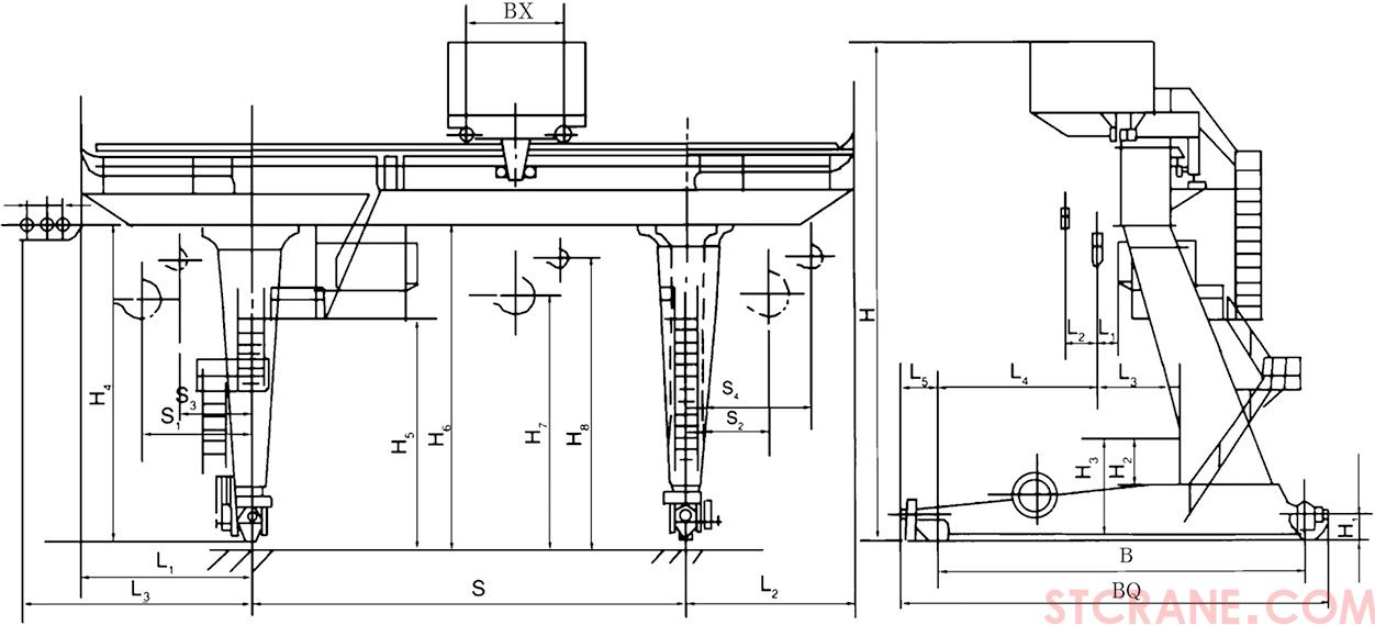 L型5~32／5吨单主梁吊钩门式起重机(图1)