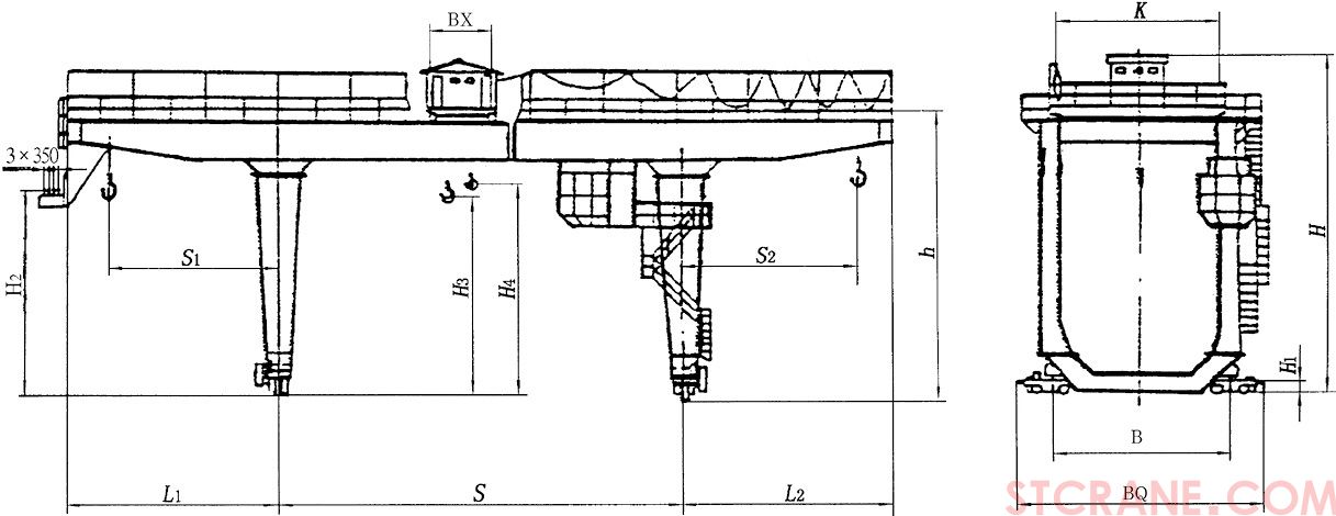 U型10~50／10吨双梁吊钩门式起重机(图2)